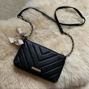 Betsy Johnson Quilted Bow Black Chain Cavier Faux Leather Crossbody Purse